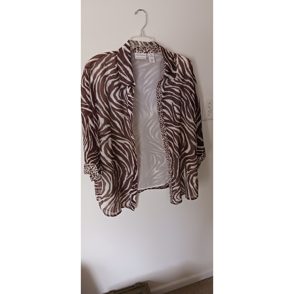Alfred Dunner Sz 16W Blouse Shirt 3/4 Sleeve Button Up Animal Print Lined